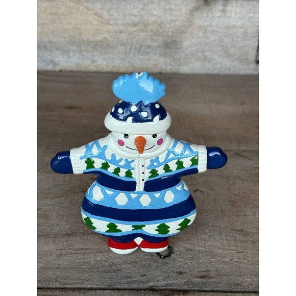 Vintage Department 56 Snowman Snowsuit Ornament Blue and White 5"‎ - Picture 4 of 13